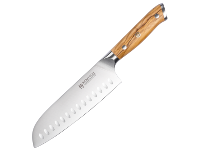 Santoku z německé oceli Samurai Standard s olivovým dřevem