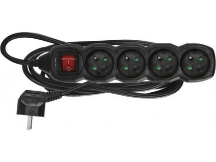 Kabel prodlužovací EMOS 4x zásuvka, vypínač, 3m - černý