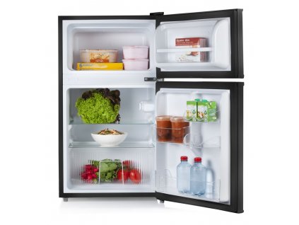 Lednice s mrazákem nahoře - černá - Primo PR107FR, Objem chladničky: 61 l, Objem mrazáku: 26 l, Třída: F