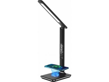 Stolní LED lampička IMMAX Kingfisher s bezdrátovým nabíjením Qi a USB, 8,5 W - černá