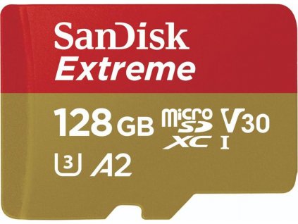 Paměťová karta SanDisk Micro SDXC Extreme 128GB UHS-I U3 (190R/90W) + adaptér