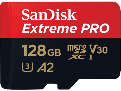 Paměťová karta SanDisk Micro SDXC Extreme Pro 128GB UHS-I U3 (200R/90W) + adaptér