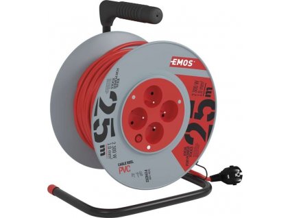 Kabel prodlužovací na bubnu EMOS 4x zásuvka, 25m - červený