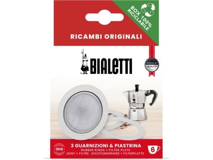 Těsnění (3x) + filtr pro Bialetti Moka Express, Moka Timer, Rainbow (různé velikosti) (Objem v⁠ porcích 1 porce)
