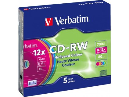 Disk Verbatim CD-RW DL 700MB/80min. 8x-12x, colors, slim box, 5ks