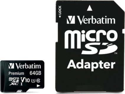 Paměťová karta Verbatim Premium micro SDXC 64GB Class 10 (90R/10W) + adaptér