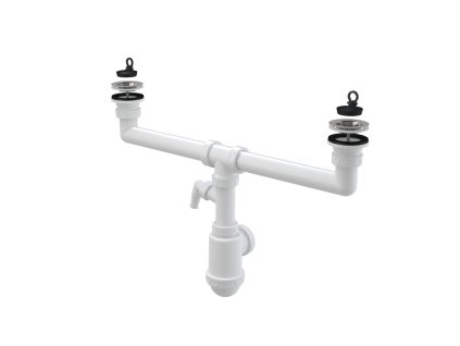 Sifon pro dvoudřez s nerezovými mřížkami DN70 a přípojkou - A449P-DN50/40