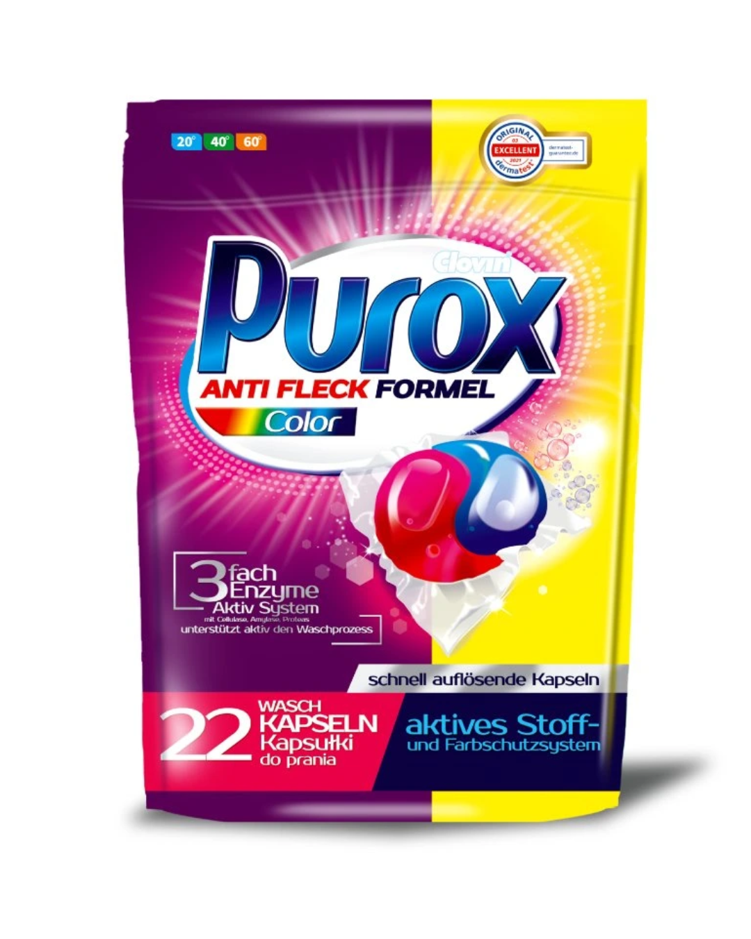 Gelové kapsulky do prania Purox Color 22ks s ochranou proti vodnému kameňu