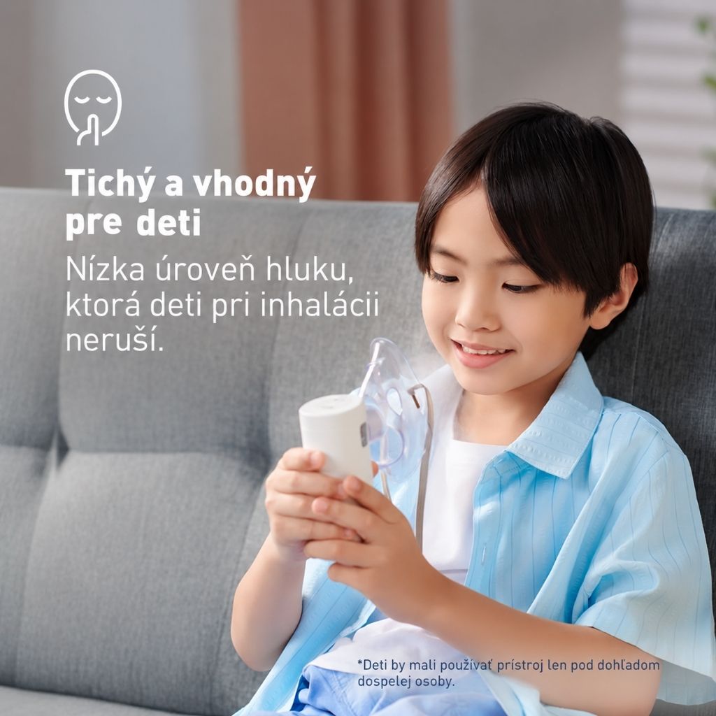 Dieťa používa MESH inhalátor OMRON MicroAIR Go U300