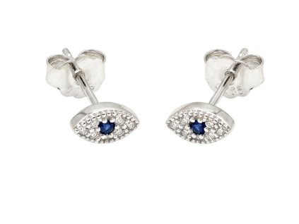 Athena Evil Eye Stud Earrings – Sterling Silver & Blue CZ