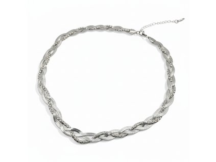 Minimalist Braided Stainless Steel Necklace with White Zircons