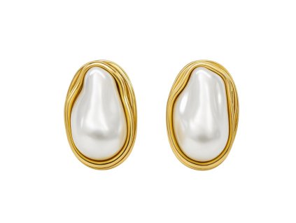 Sculptural Pearl Earrings in a Gold Frame