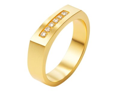 Minimalist Gold Band Ring with White Zircon Inlay