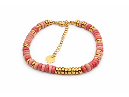 Pink Natural Stone Bracelet with Gold Accents