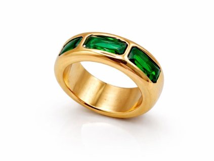 Gold Ring with Triple Emerald Glow