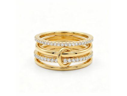 Goddess Ring: Interlinked Golden Bands with a Constellation of Zirconia