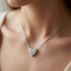 Woman Wear Sterling Silver Heart Necklace