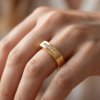 Minimalist Gold Band Ring with White Zircon Inlay