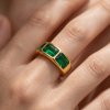 Gold Ring with Triple Emerald Glow