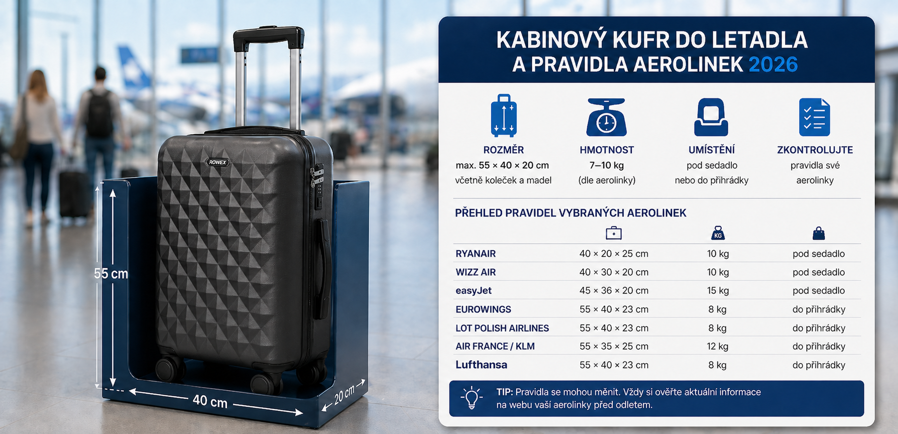 Kabinový kufr do letadla a pravidla aerolinek 2026