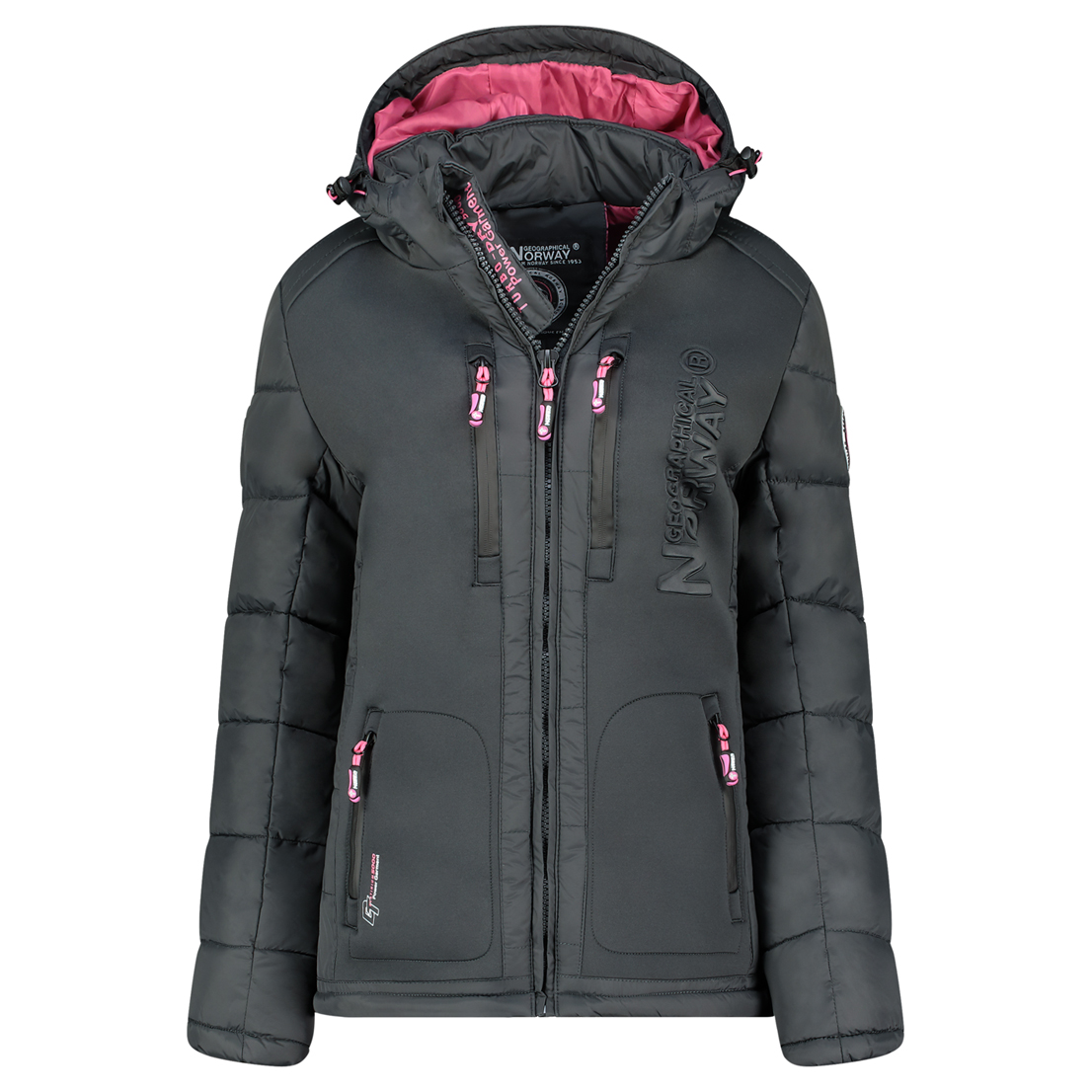 Dámská prošívaná přechodná bunda s kapucí Geographical Norway BEACHWOOD Barva: Šedá,