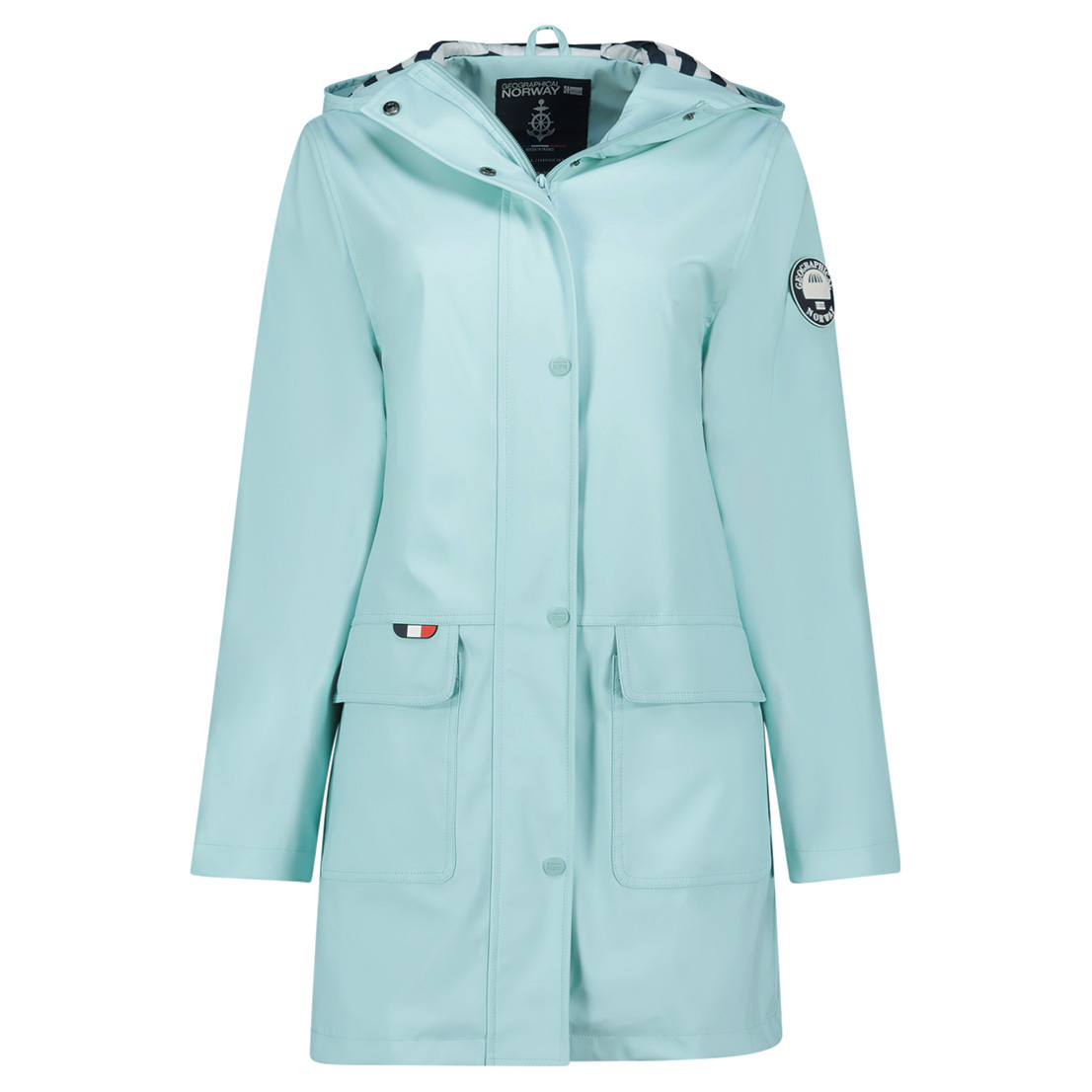 Dámský lehká podzimní nepromokavá dlouhá bunda Geographical Norway CURIEUSE Barva: Světle modrá,
