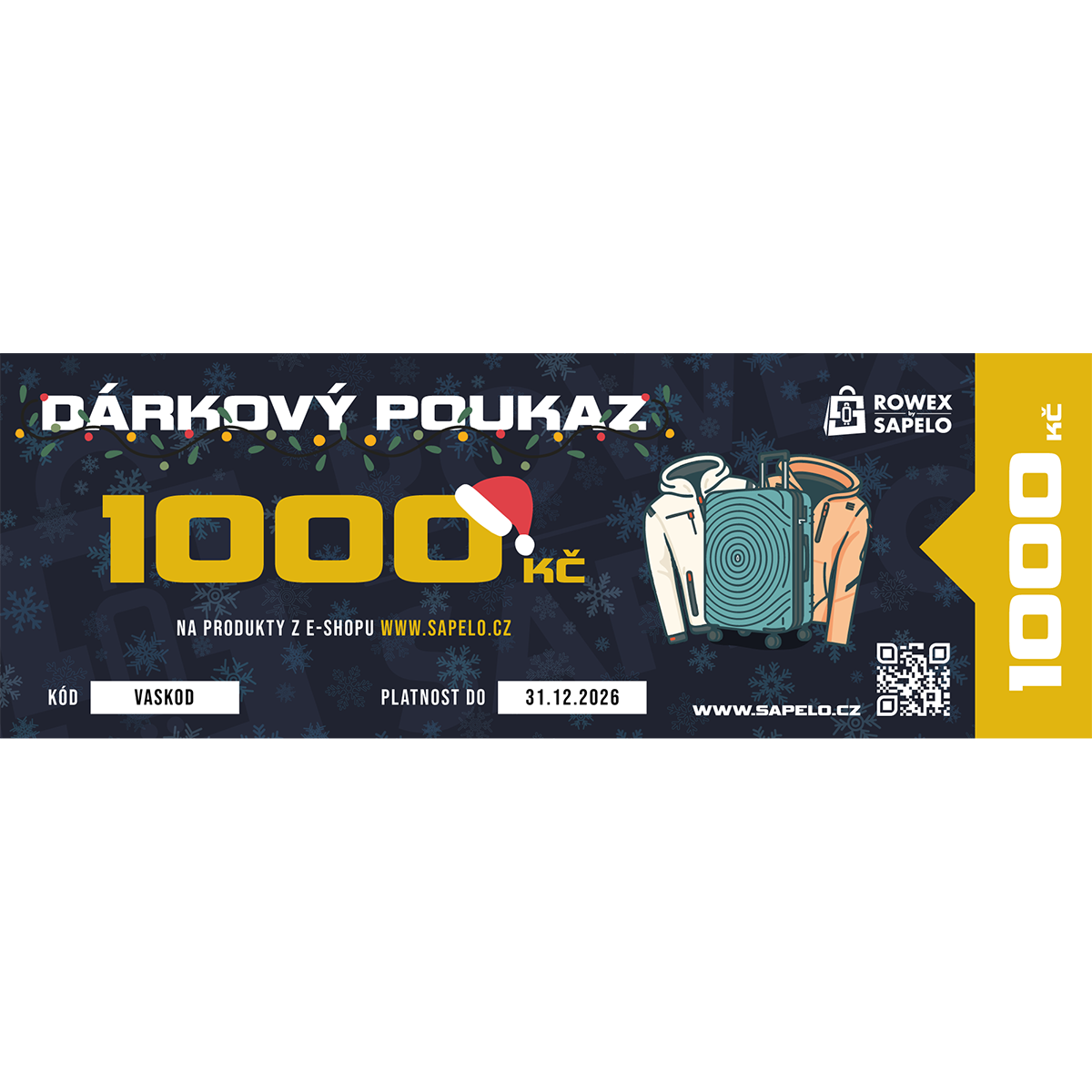 Voucher na nákup libovolných produktů na Sapelo.cz Hodnota: 1 000 Kč