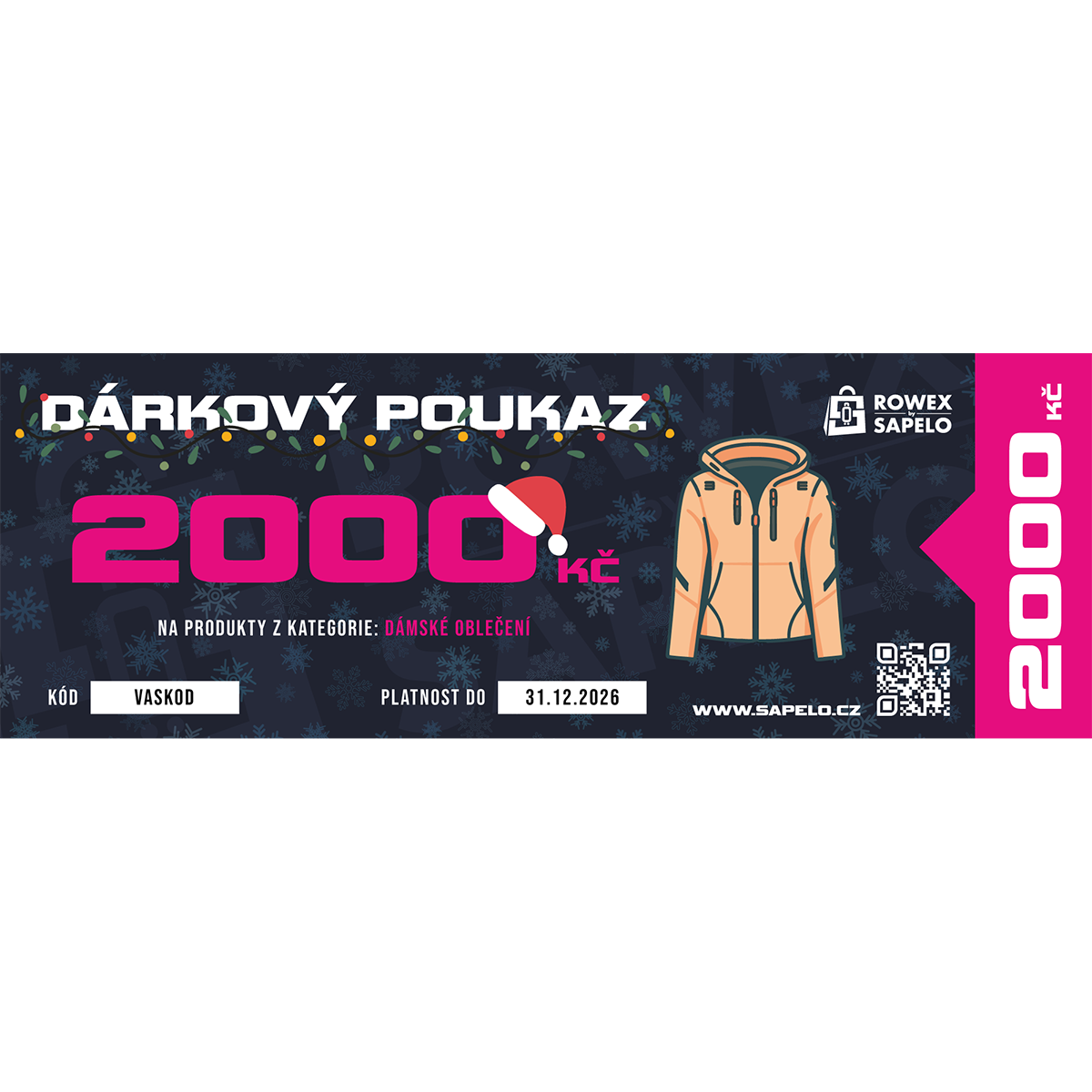 Voucher na nákup dámského oblečení na Sapelo.cz Hodnota: 2 000 Kč