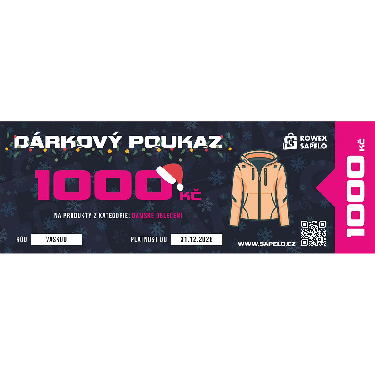Voucher na nákup dámského oblečení na Sapelo.cz Hodnota: 1 000 Kč