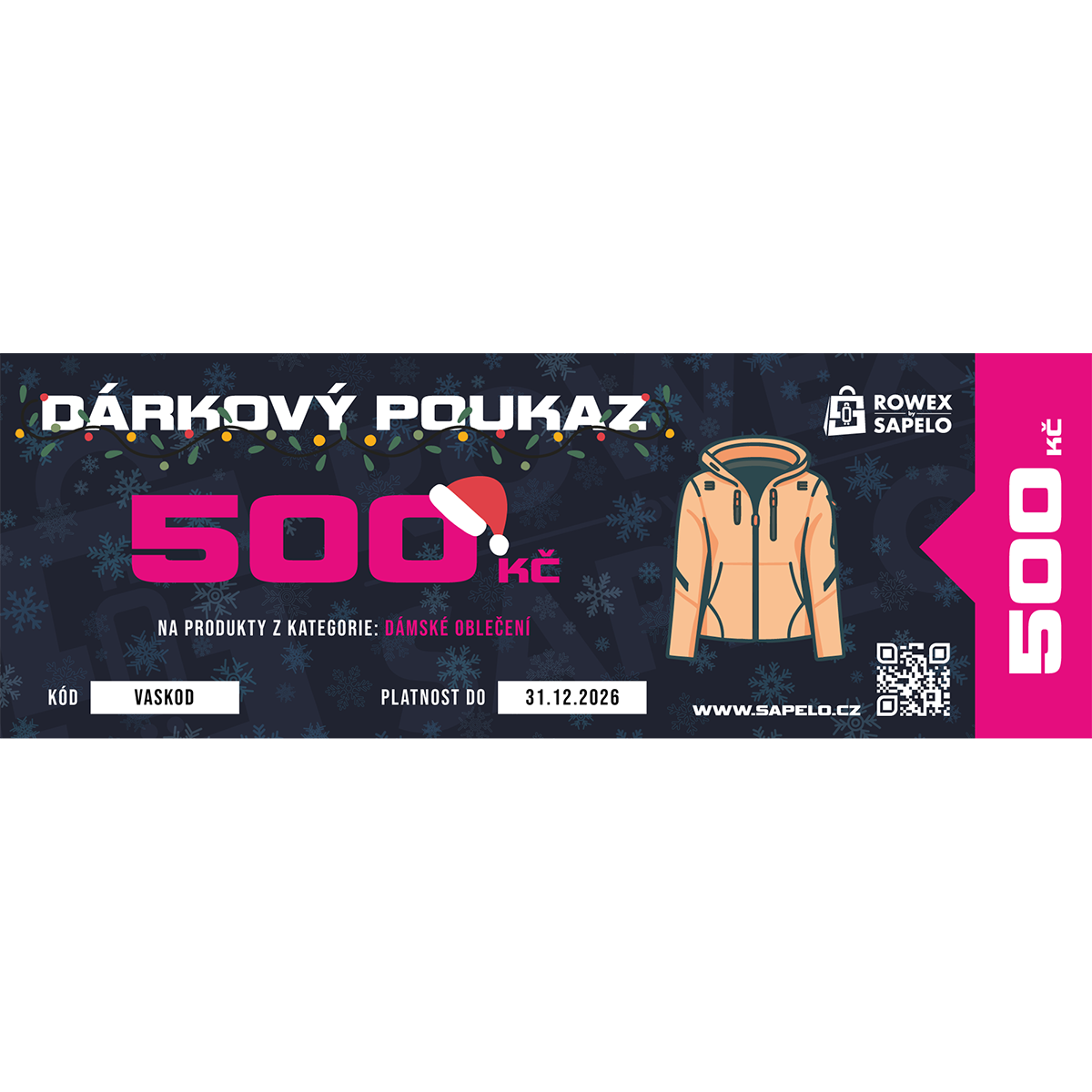 Voucher na nákup dámského oblečení na Sapelo.cz Hodnota: 500 Kč