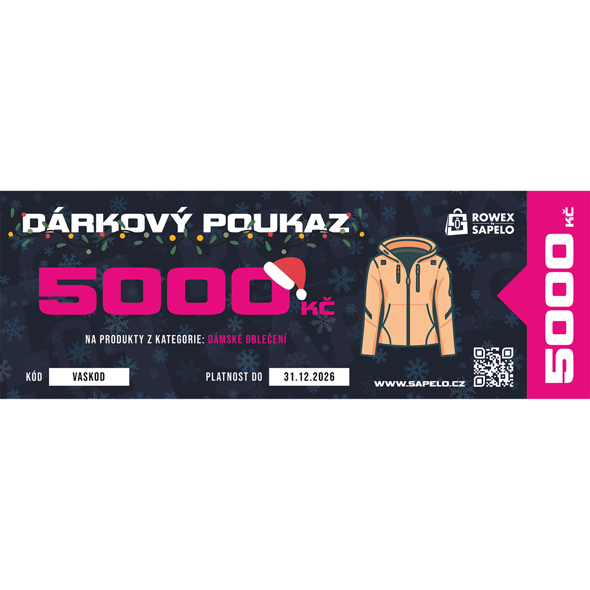 Voucher na nákup dámského oblečení na Sapelo.cz Hodnota: 5 000 Kč