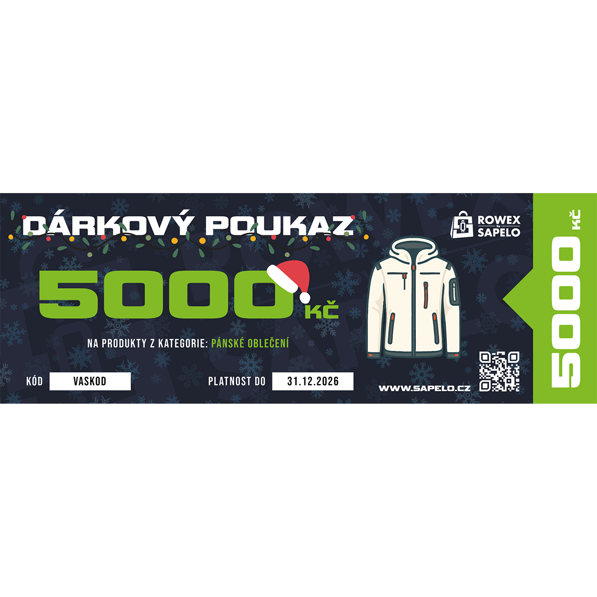 Voucher na nákup pánského oblečení na Sapelo.cz Hodnota: 5 000 Kč