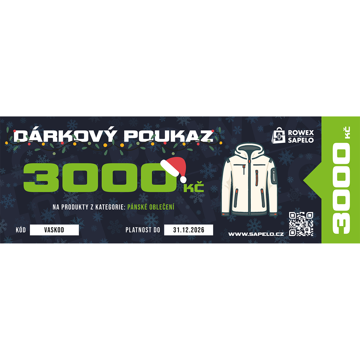Voucher na nákup pánského oblečení na Sapelo.cz Hodnota: 3 000 Kč