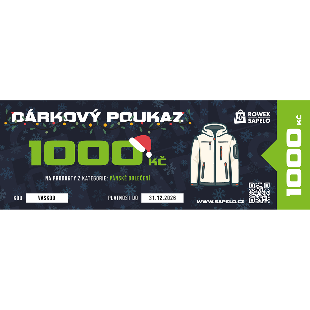 Voucher na nákup pánského oblečení na Sapelo.cz Hodnota: 1 000 Kč