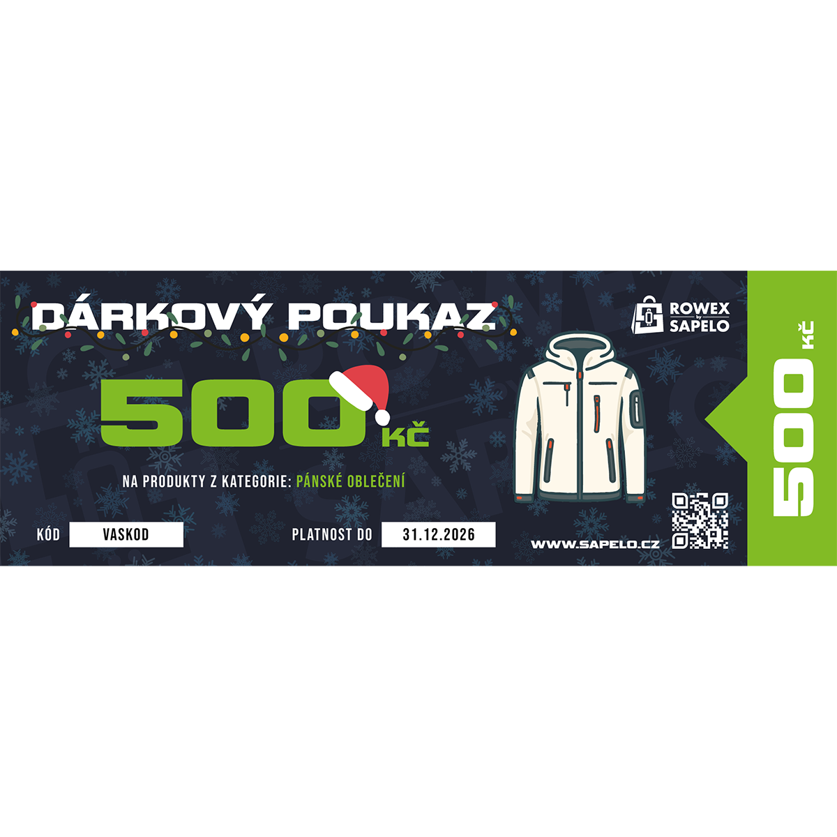 Voucher na nákup pánského oblečení na Sapelo.cz Hodnota: 500 Kč