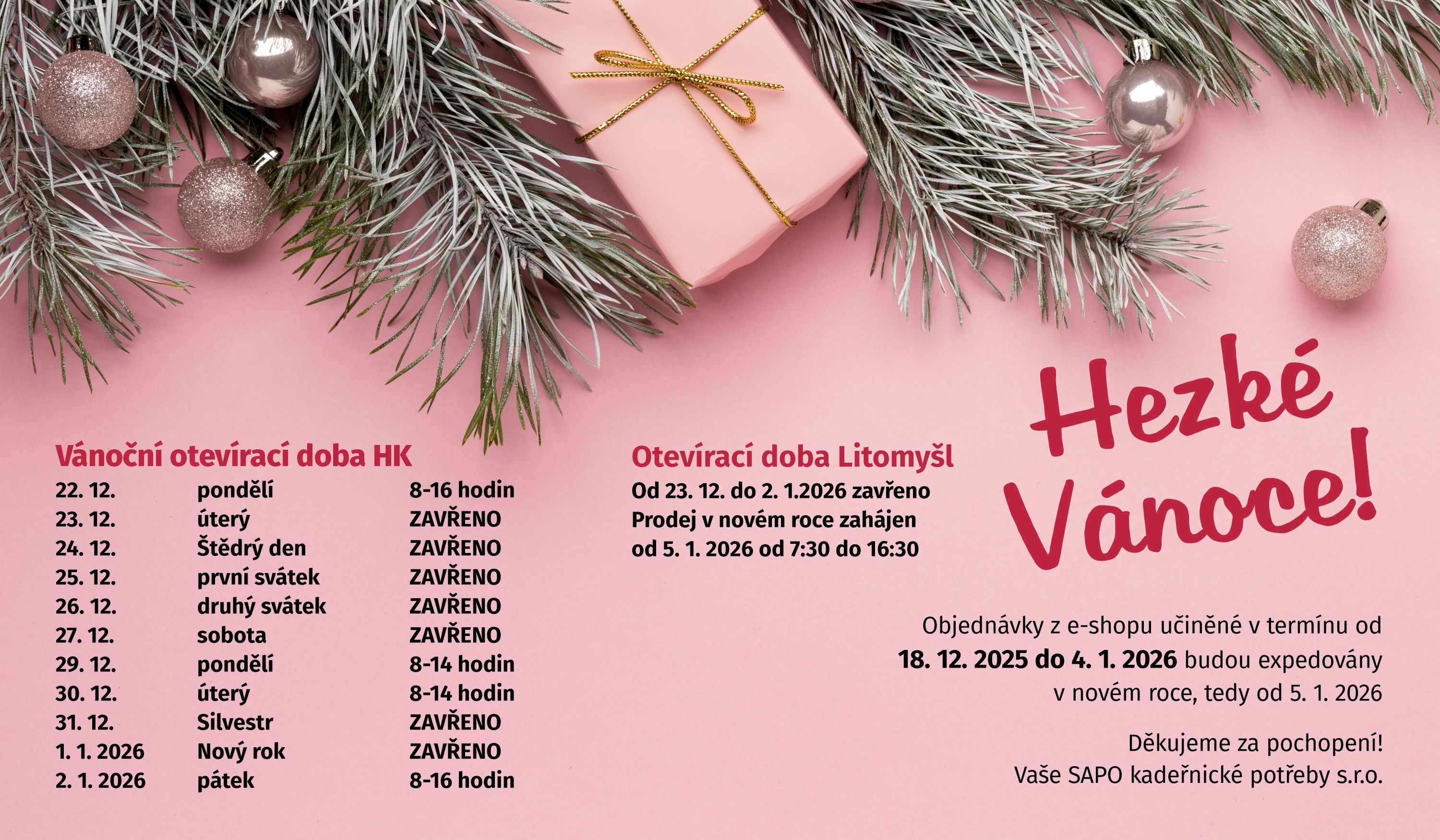 Otevírací doba mezi svátky 2025