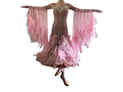 Pink standard dress with feathes