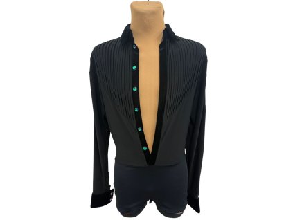 Black latin shirt with emerald buttons