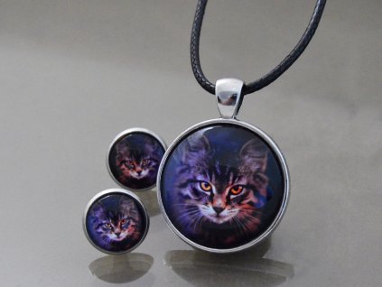 Náušnice a přívěsek Kočka