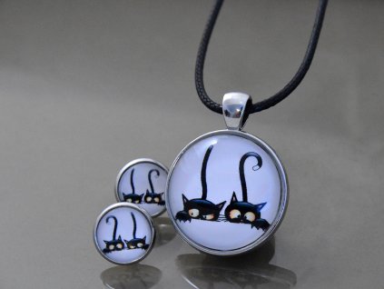 Náušnice a přívěsek Kočky