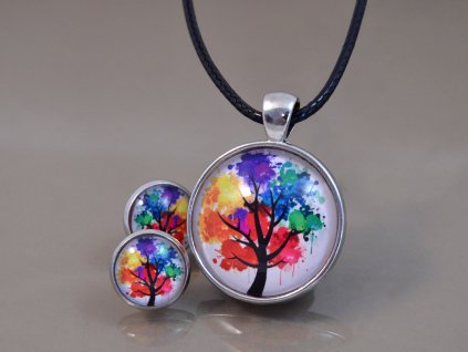 Náušnice a přívěsek Barevný strom