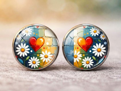 Náušnice Srdce a kopretina