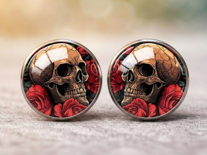 Náušnice Lebka v růžích