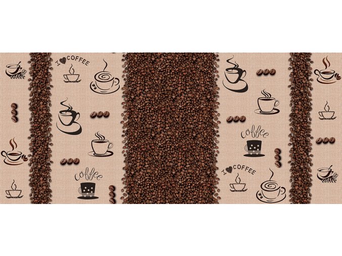 káva, kávový vzor ubrusu z pvc s textilním podkladem, lze dezinfikovat anticovid19
