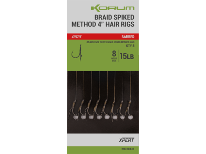 kp k0310431 korumpowerbraidspikedmethodhairrigs15lbsize10barbed4inch 001 main