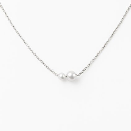 Minimalistický náhrdelník s dvojicí perel ve stříbrném tónu S1004