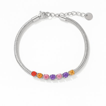 Náramek s duhovými zirkony ve stříbrném tónu, retro styl S1007
