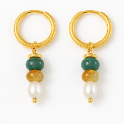 zlate-kruhove-nausnice-s-barevnymi-koralky-a-perlou-s1137