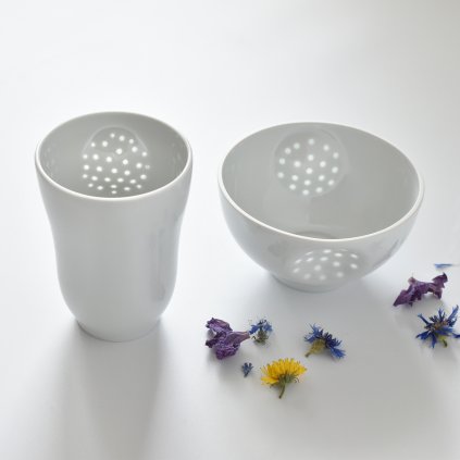 Porcelánový pohárek s miskou - Rýžový porcelán
