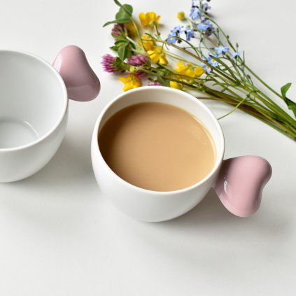 Romantické porcelánové hrnky s ouškem z růžového porcelánu